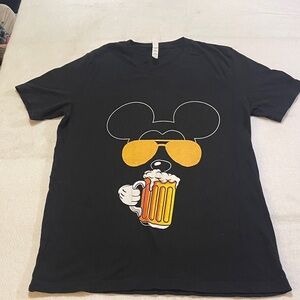 Mickey Mouse Bella Canvas Black Tee with Cartoon and Beer Design